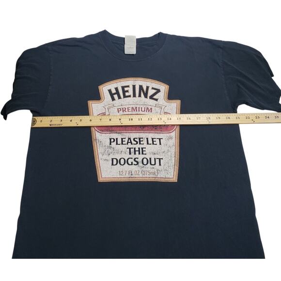 Gildan Heinz Parody “Please Let the Dogs Out” Tee L Dark Blue Faux‑Vintage Print - Picture 5 of 10
